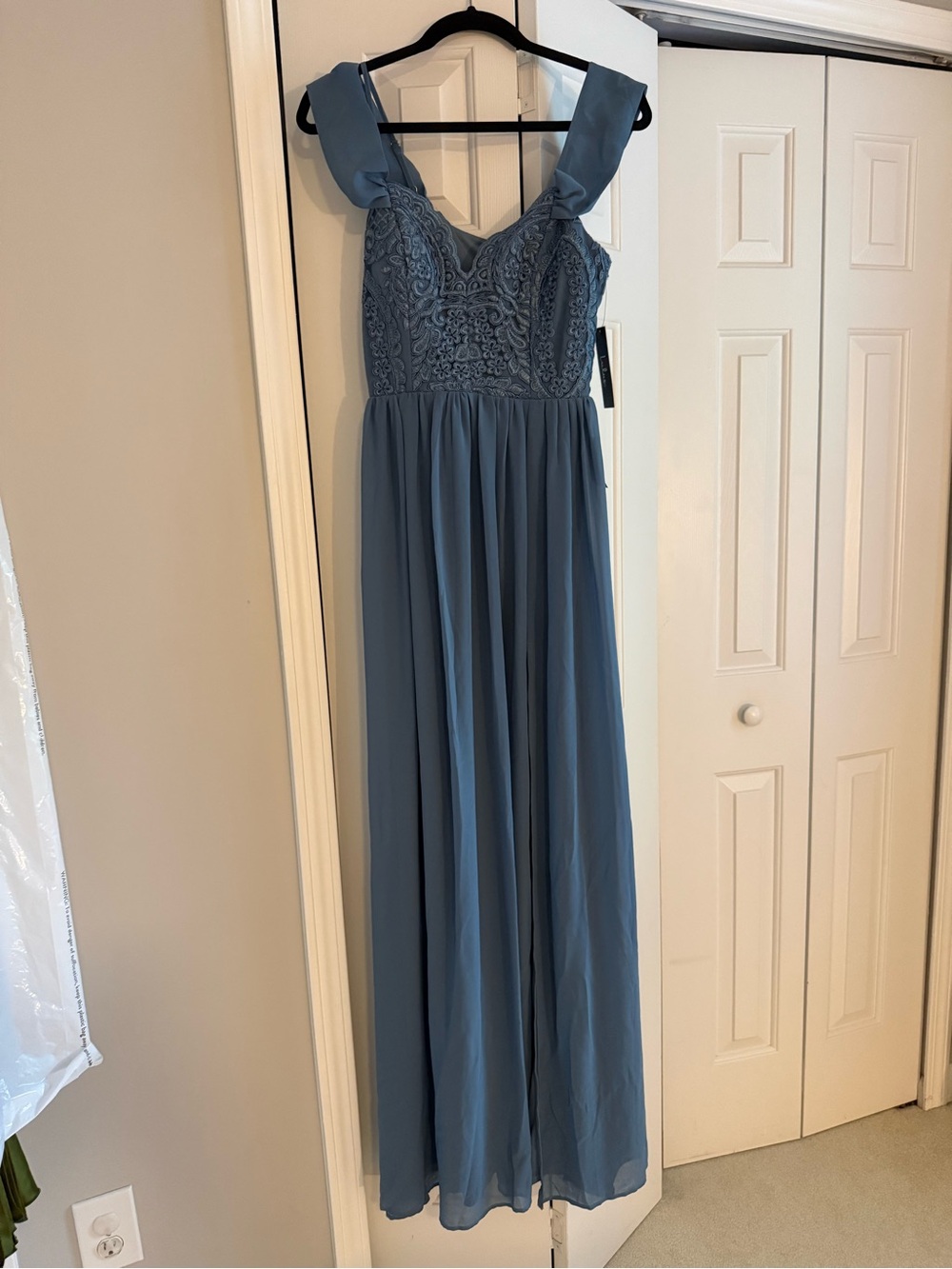 Lulu's Dusty Blue Lace Bodice Chiffon Maxi Dress for Girls
